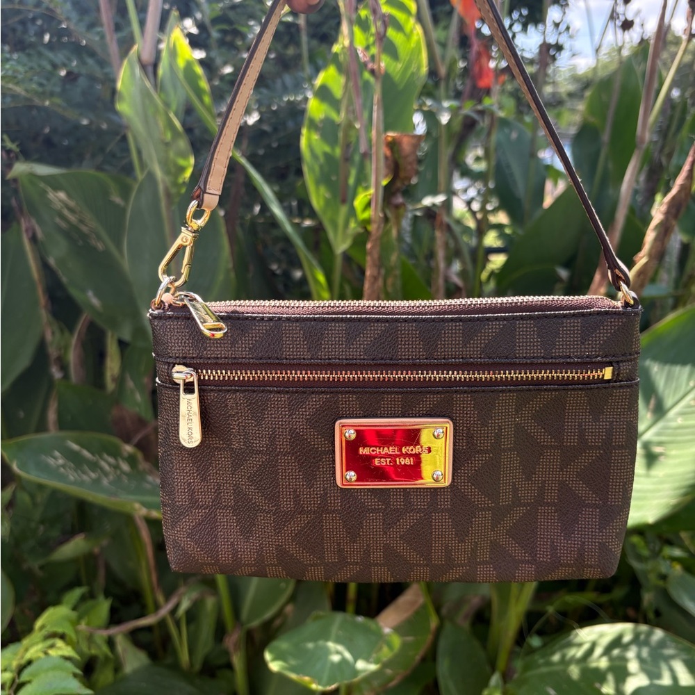 Michael Kors Brown Wristlet with Gold Accents